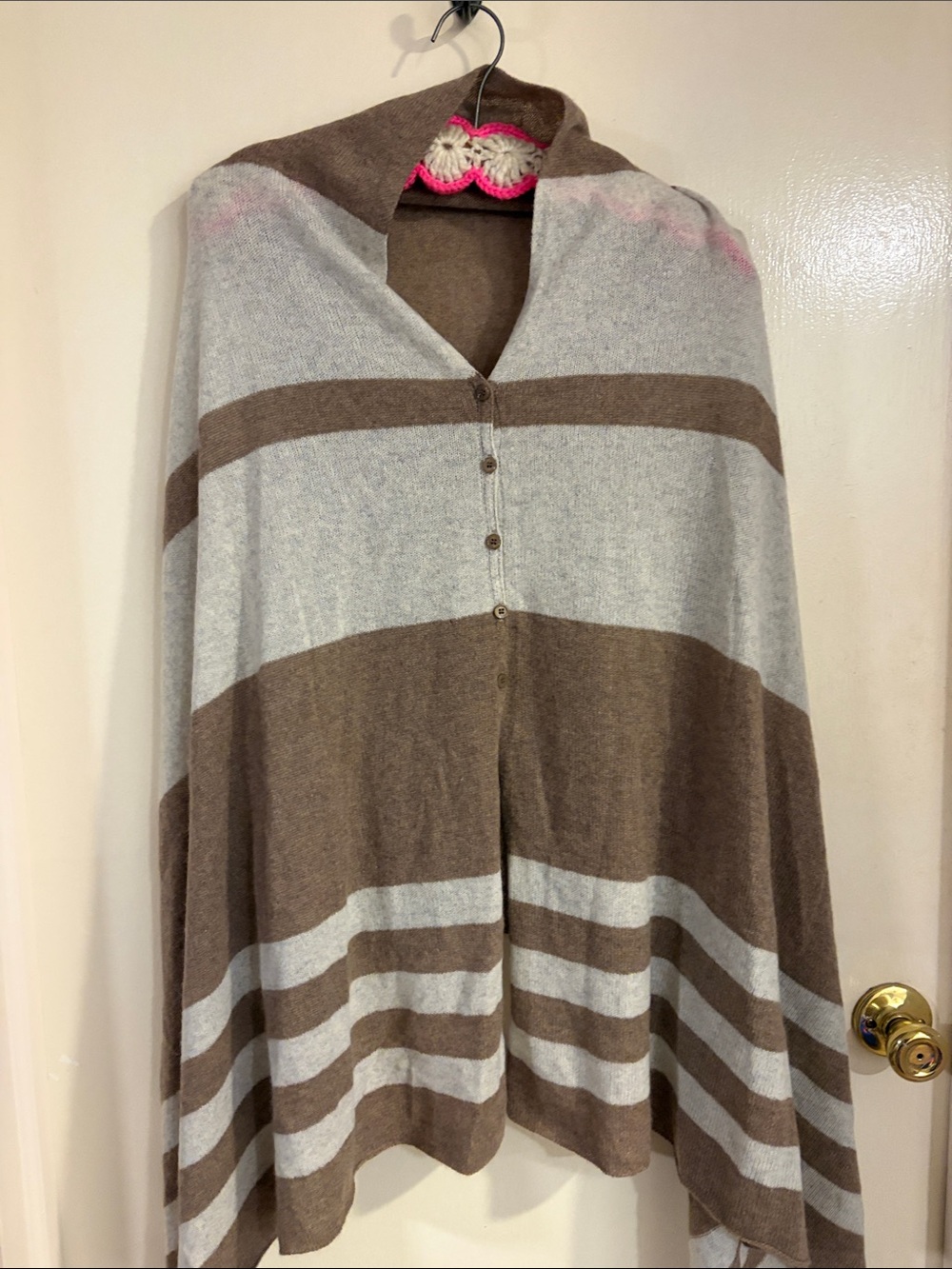 Women's Brown & Cream Striped Button-Front Sweater Cape shawl